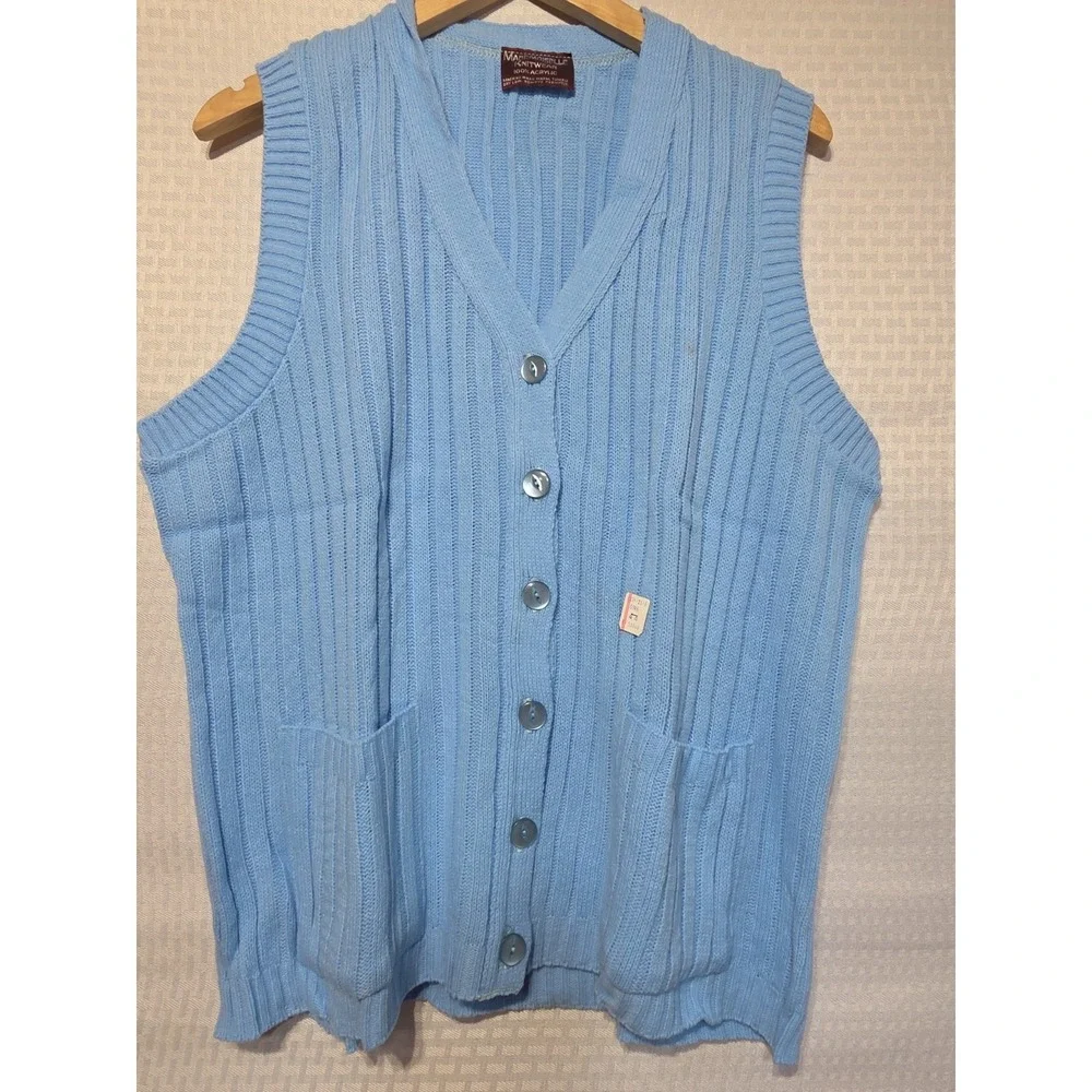 Vintage Deadstock‎ Mademoiselle Knitwear Blue Acrylic Button Front Vest